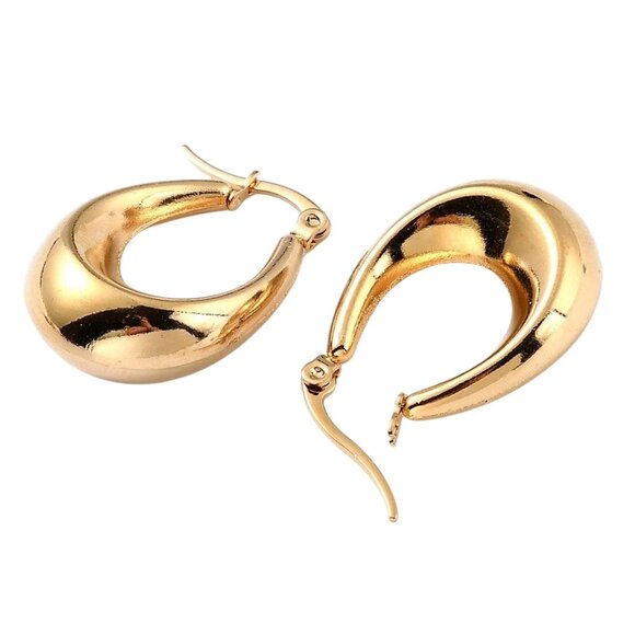 1 1/8 Inch 28mm Hoop Gold Tone Pierced Post Earrings - Picture 4 of 5